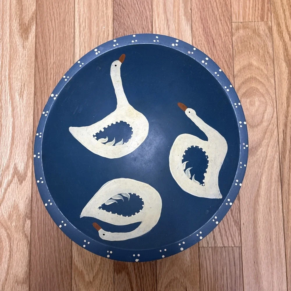 Weston Bowl Milk Vermont Folk Art Blue‎ And White Geese Bowl